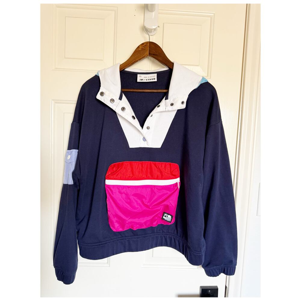New Balance x Staud Pullover Colorblock Athletic Hoodie Navy Size Medium - Picture 2 of 7